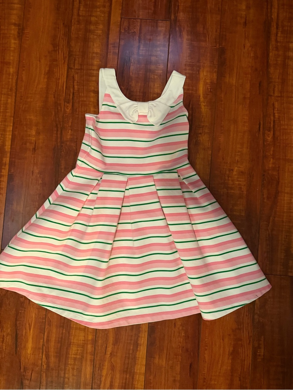 Janie and Jack Pink, White and Green Striped Bow-Back Dress